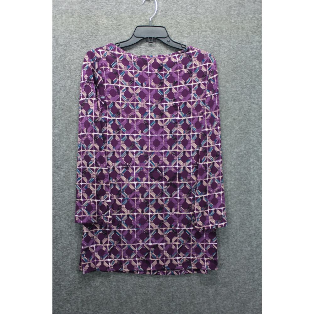 Chico's 0 Travelers Slinky Top Long Seeve Purple Print Slits - Picture 2 of 6